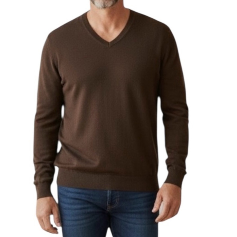 Vintage Ben Sherman Pullover Thin V-neckline Cotton Sweater Brown Size XL